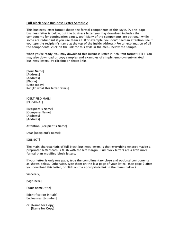 Full Block Style Business Letter Sample In Word And Pdf Formats