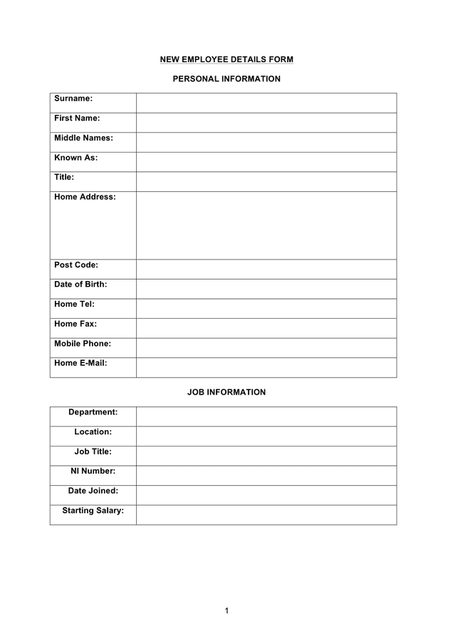 Employee Details Form 2020 Fill And Sign Printable Template Online 