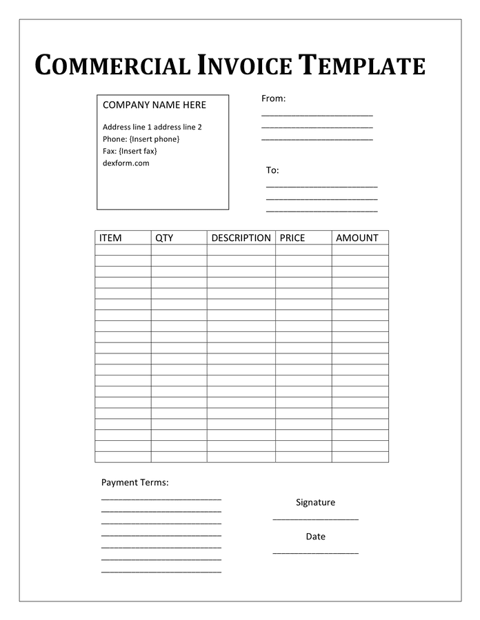 Commercial Invoice Template download free documents for PDF Word and