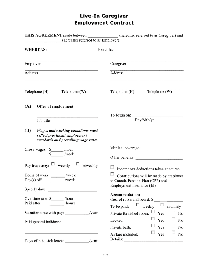Nanny contract template in Word and Pdf formats