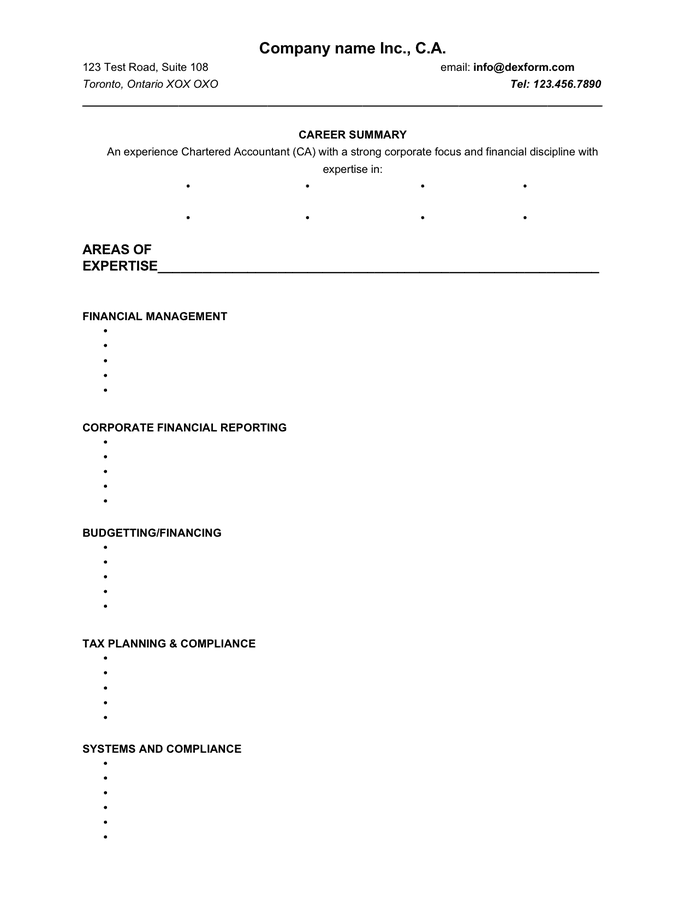 Chartered Accountant Resume Template Canada In Word And Pdf Formats