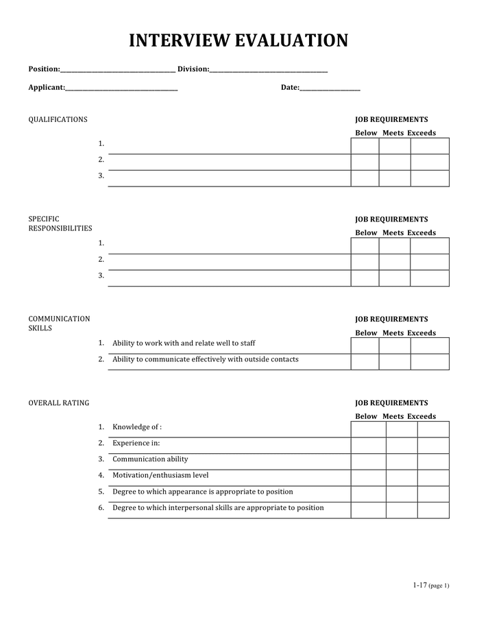 Free Interview Assessment Forms In Pdf Ms Word Excel