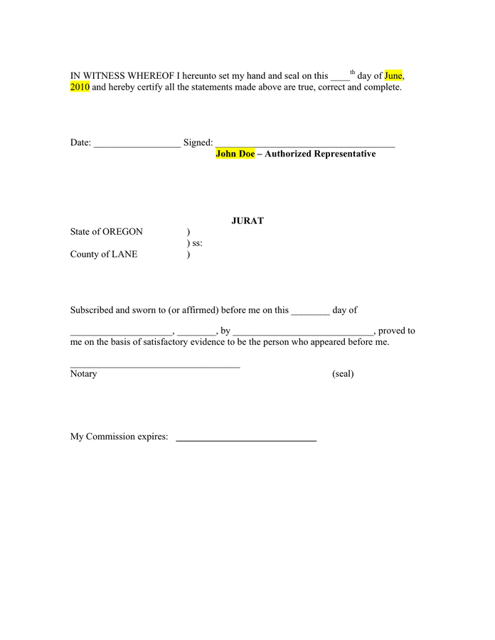 Affidavit of truth template in Word and Pdf formats page 3 of 3