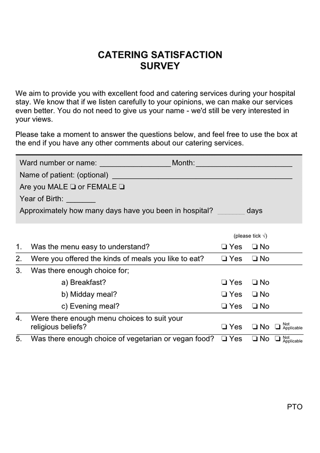 Catering Satisfaction Survey In Word And Pdf Formats