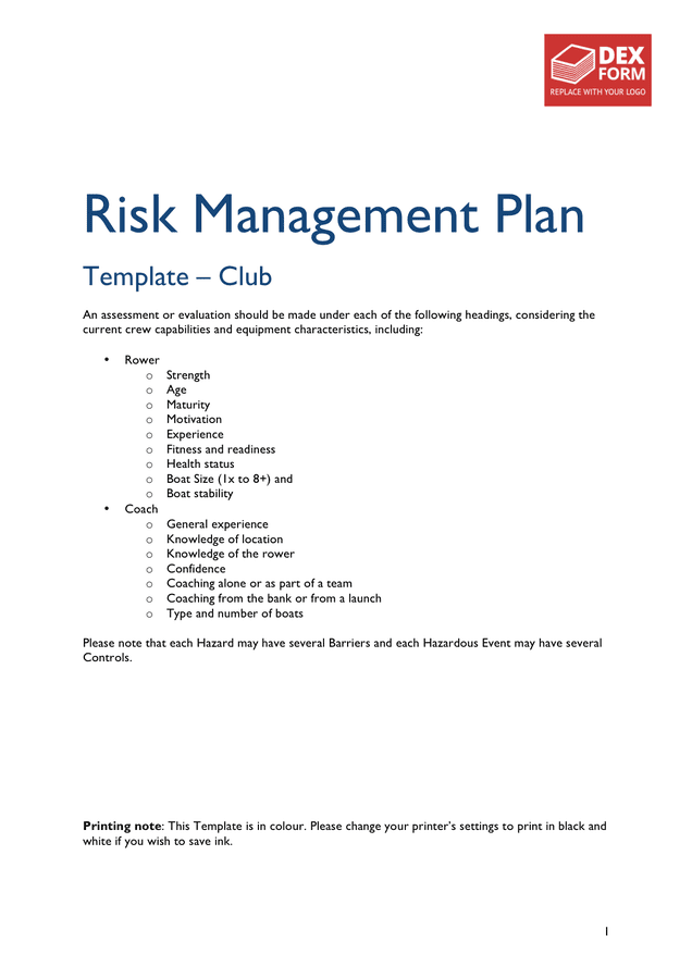 Risk Management Plan Template In Word And Pdf Formats