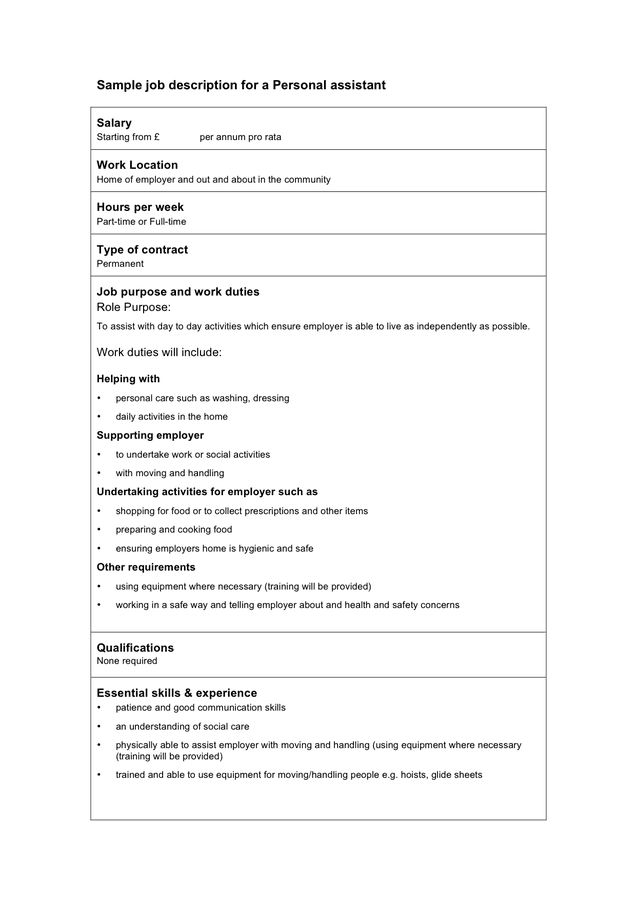 Sample job Description For A Personal Assistant GB In Word And Pdf 