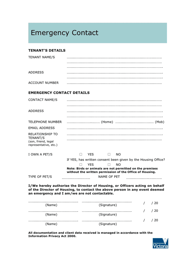 Emergency Contact Form Download Free Documents For Pdf Word And Excel 2982