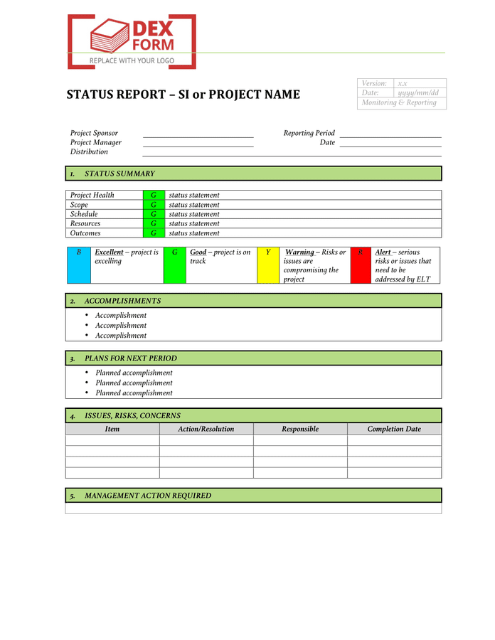 Project Status Report Template In Word And Pdf Formats