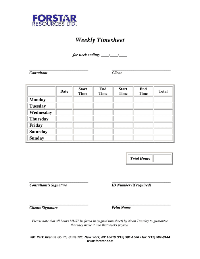 weekly timesheet in word and pdf formats