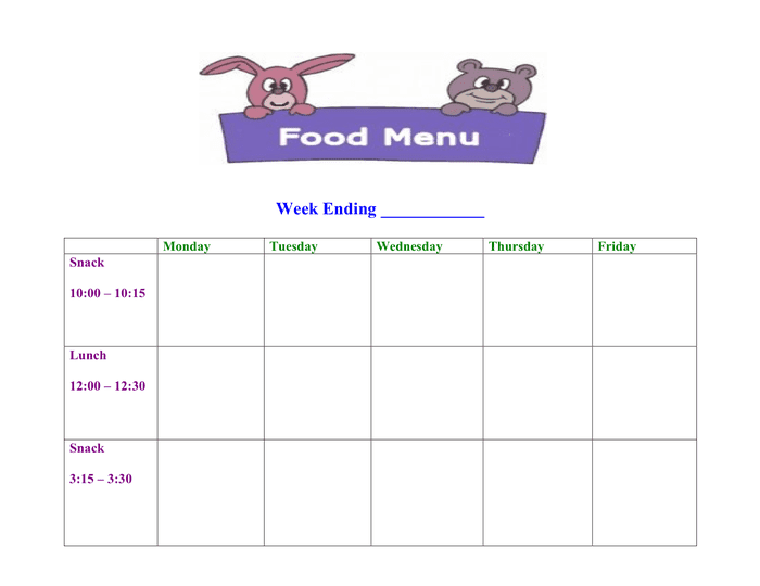 daycare menu template word