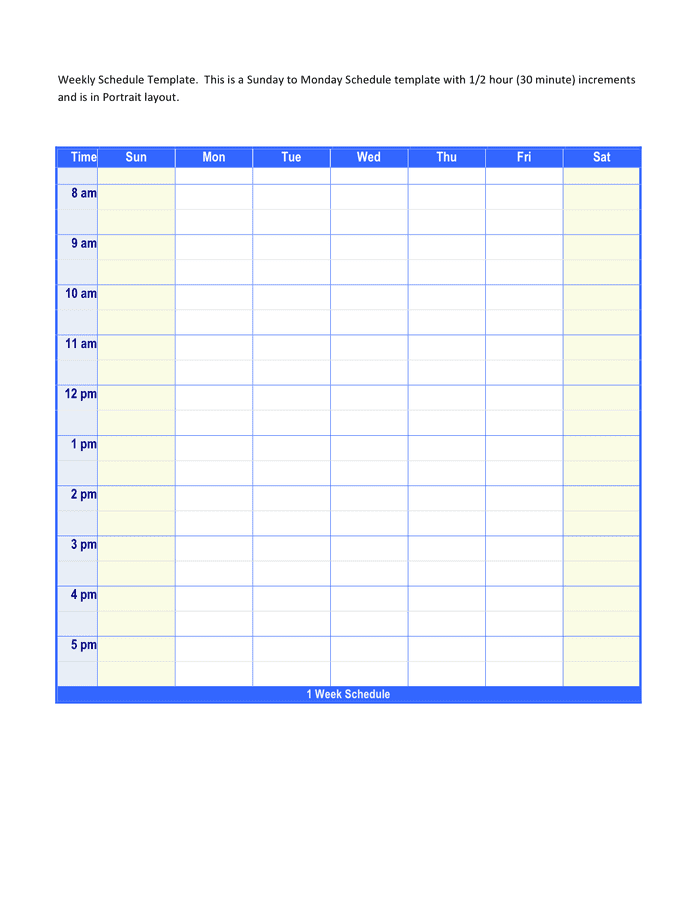 weekly-schedule-template-with-30-minutes-increment-in-word-and-pdf-formats