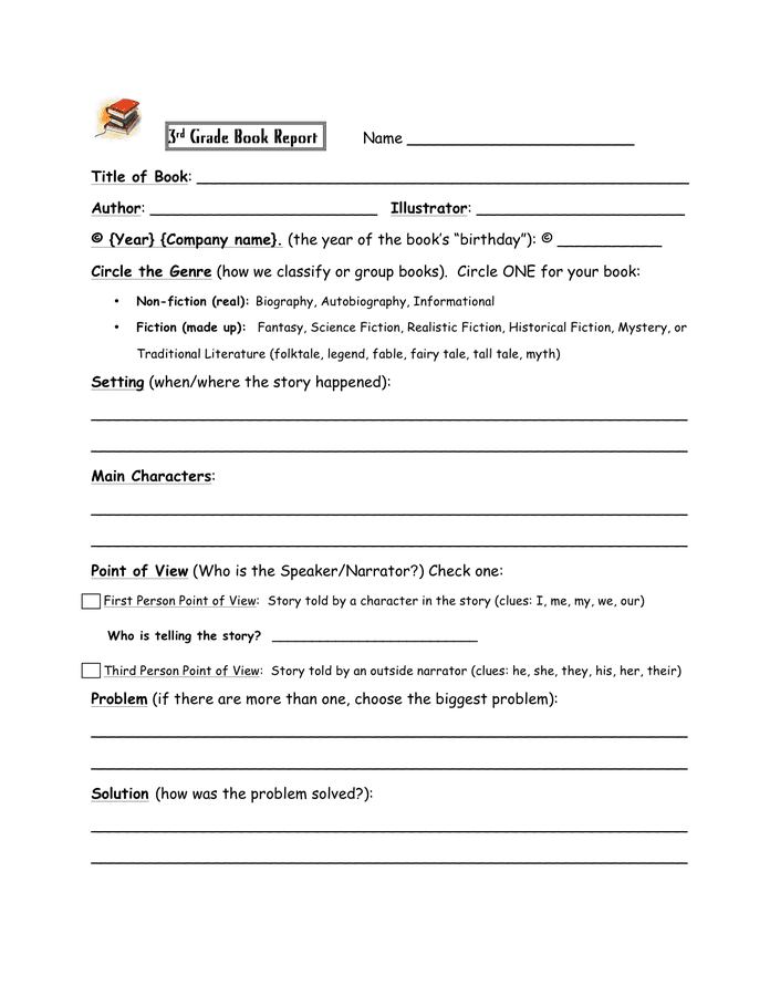 Book Report Template 3rd Grade