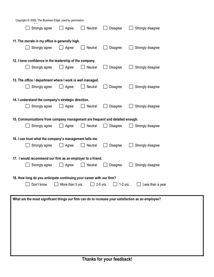 Employee Satisfaction Survey In Word And Pdf Formats - Page 2 Of 2