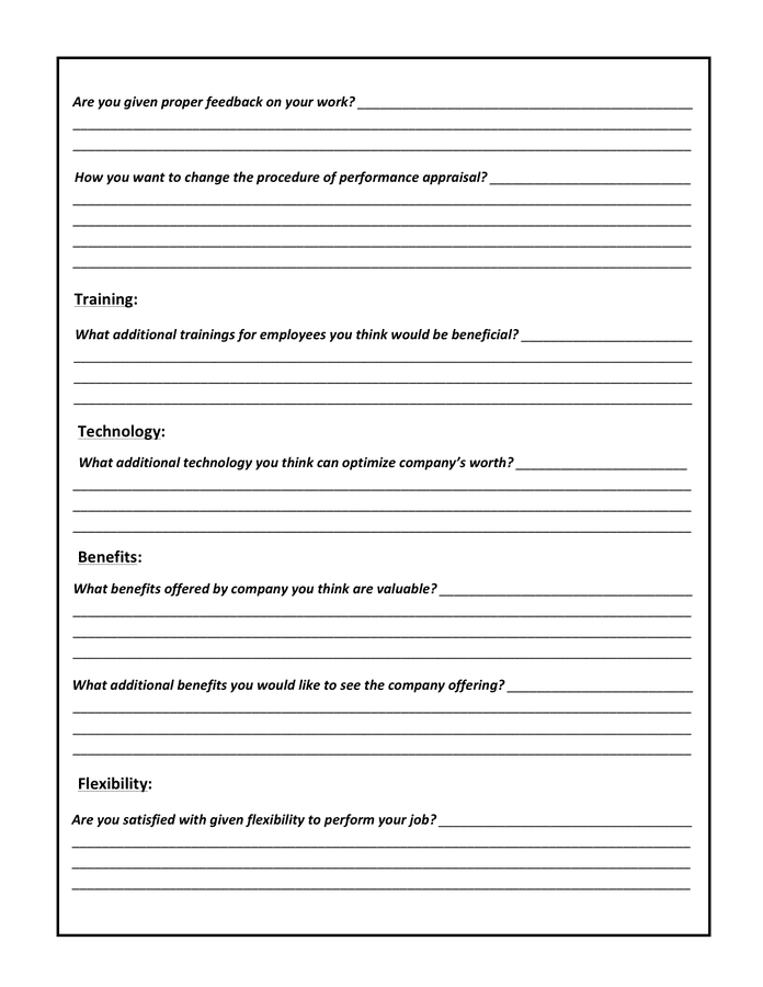 Employee satisfaction survey template in Word and Pdf formats page 2 of 3