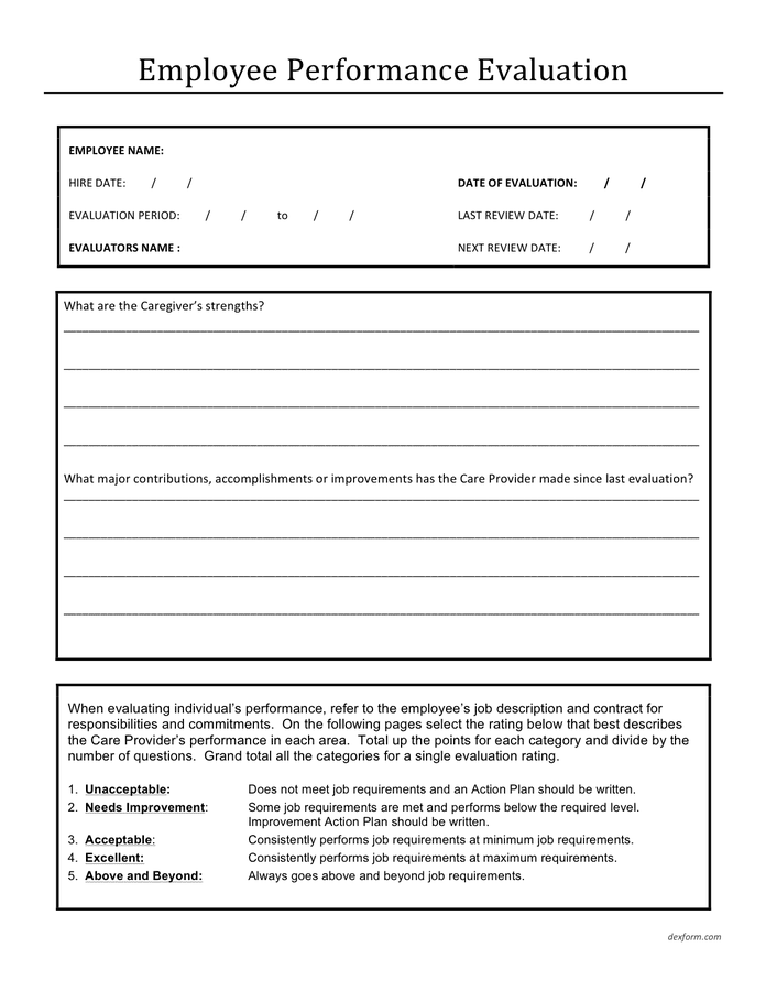 Printable Employee Performance Evaluation Form Free Download 7303