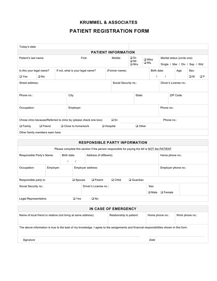 Patient Registration Form Sample In Word And Pdf Formats 3144