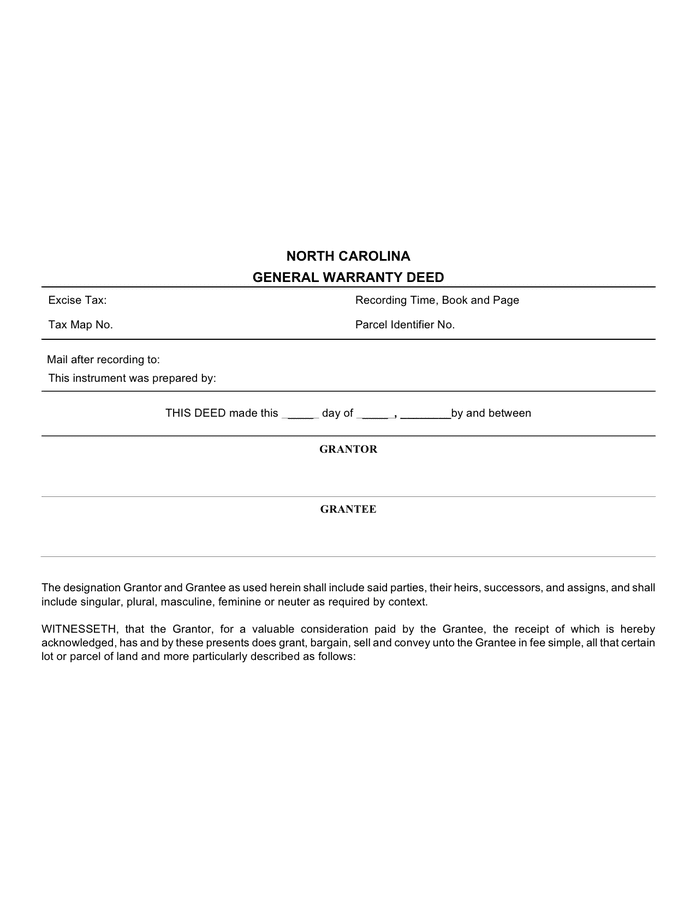 general-warranty-deed-form-north-carolina-in-word-and-pdf-formats