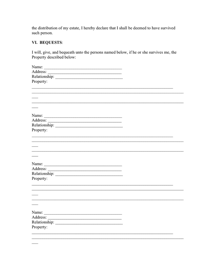 Last will and testament form in Word and Pdf formats - page 2 of 5