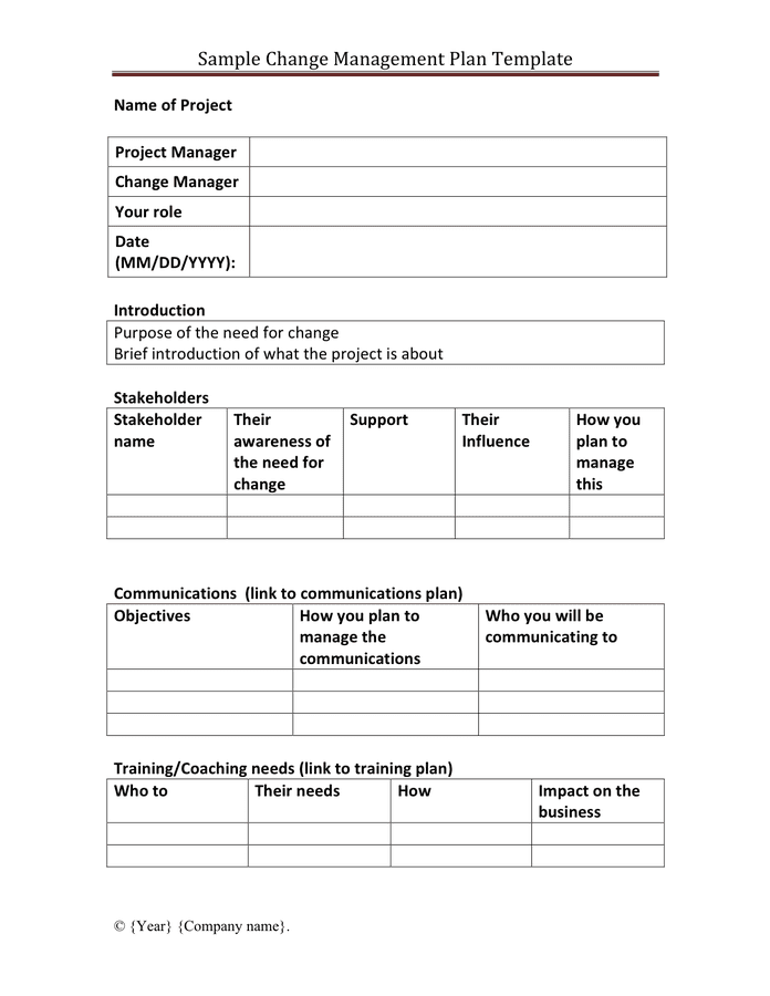 Organizational Change Management Plan Template Free