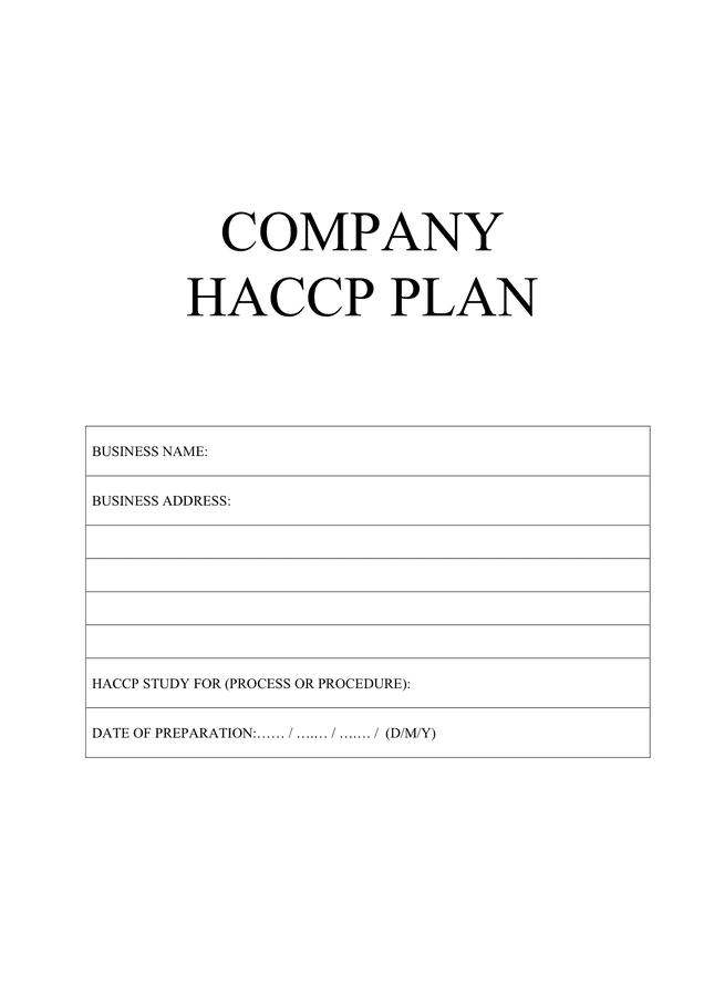 Haccp Chart Template