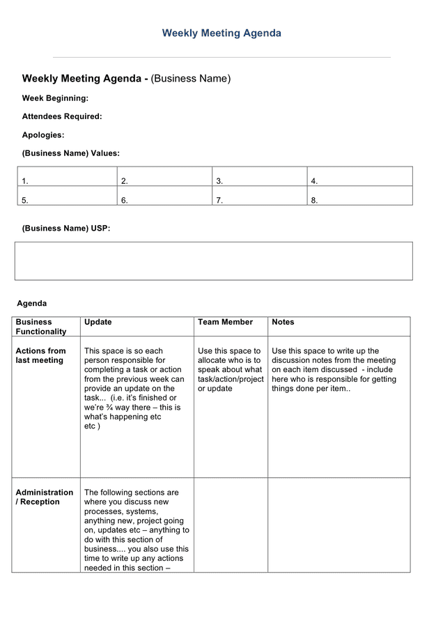 Weekly Meeting Agenda Template