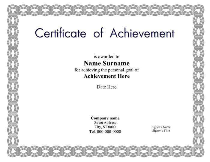Certificate of Achievement download free documents for PDF, Word and