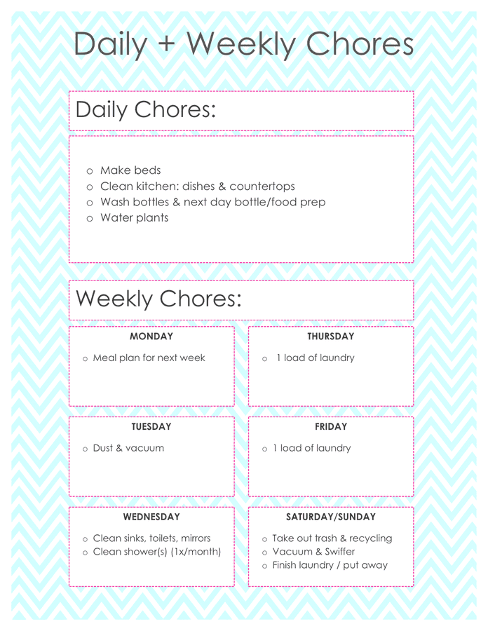 Daily And Weekly Chores Chart In Word And Pdf Formats