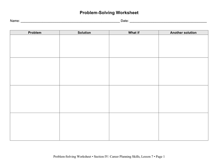 Problem solving worksheet in Word and Pdf formats