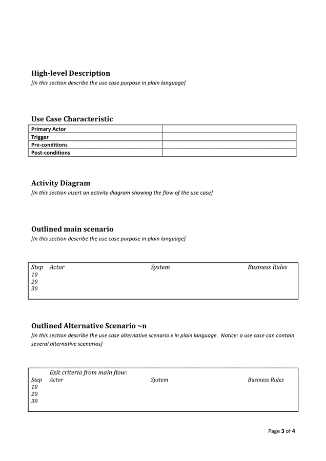 Use Case Specification Template In Word And Pdf Formats Page 3 Of 4