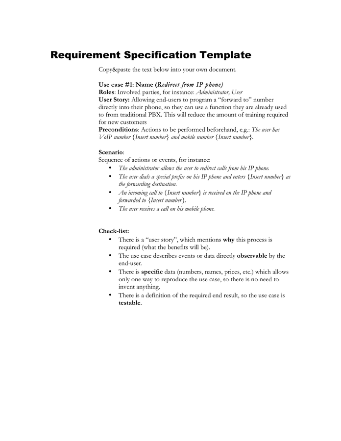 Requirement specification template in Word and Pdf formats