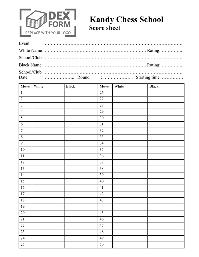 Chess Score Sheet Template In Word And Pdf Formats