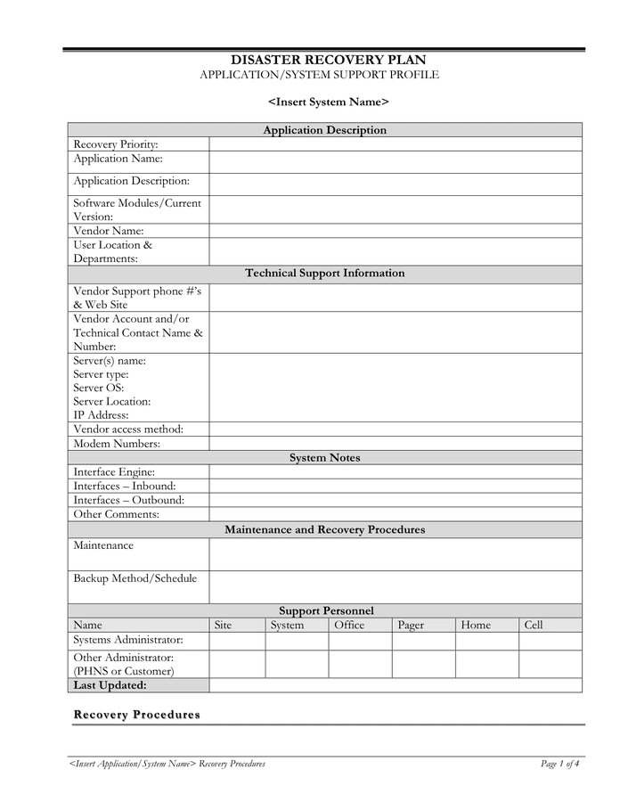 Disaster Recovery Plan Template In Word And Pdf Formats