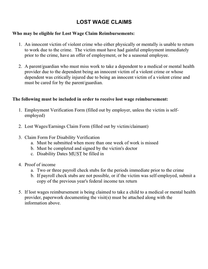 Lost Wages Form Template