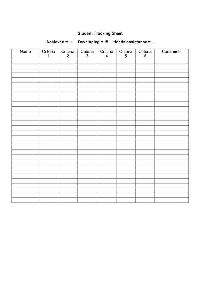 Student tracking sheet in Word and Pdf formats