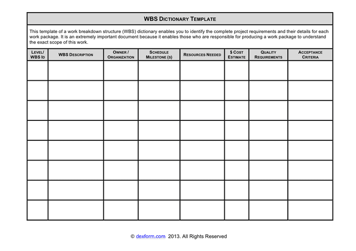 WBS Dictionary Template In Word And Pdf Formats