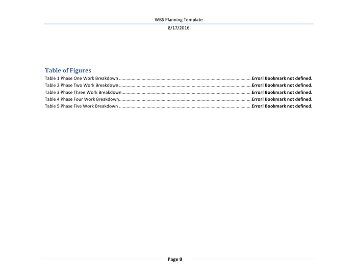 WBS planning template in Word and Pdf formats - page 8 of 8