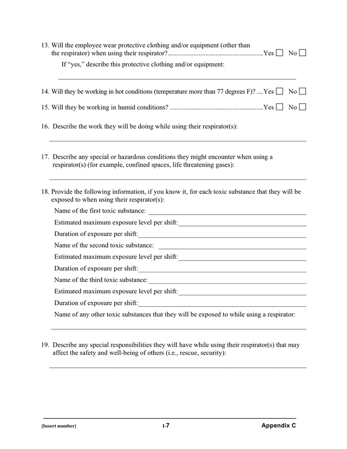 Respirator medical evaluation questionnaire in Word and Pdf formats