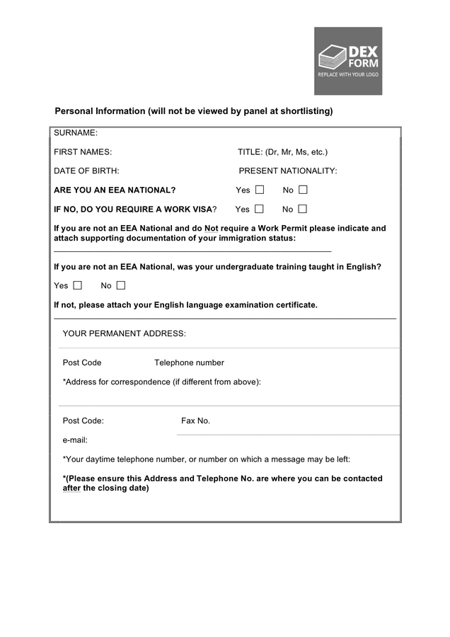 British medical application form in Word and Pdf formats page 4 of 15