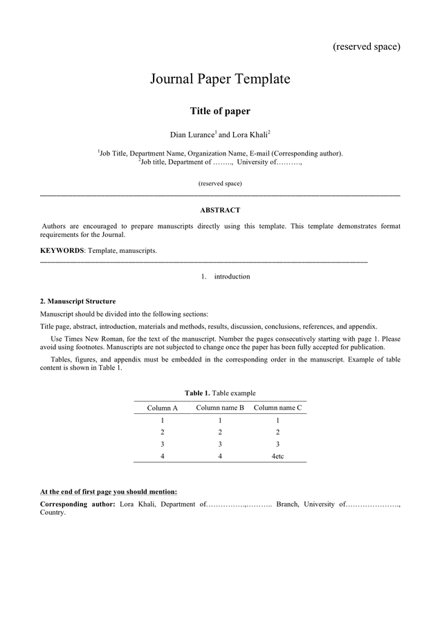 Journal Paper Template In Word And Pdf Formats