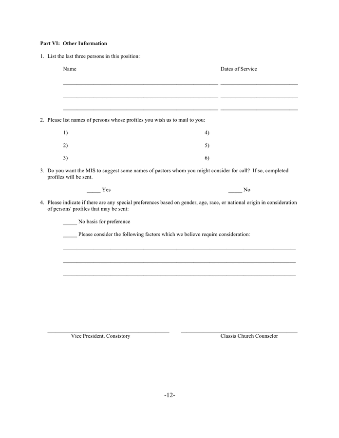 Church Profile Form In Word And Pdf Formats Page 12 Of 12