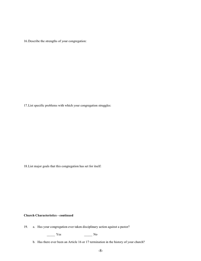 Church profile form in Word and Pdf formats page 8 of 12
