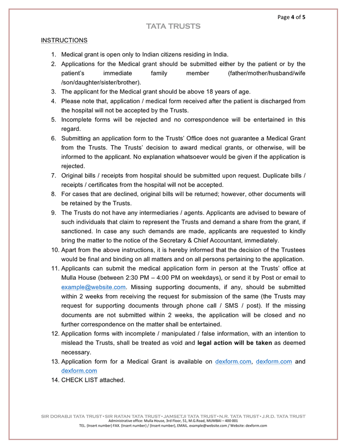 Medical grant application form in Word and Pdf formats page 4 of 5