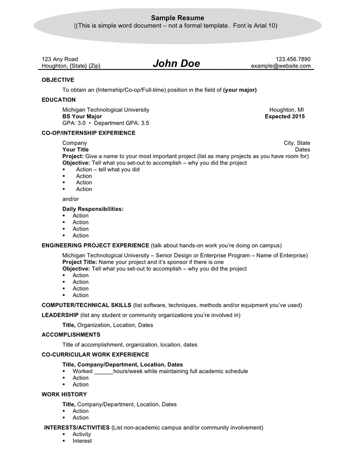 General resume template in Word and Pdf formats