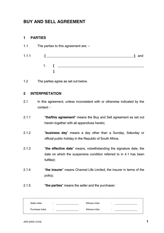 Buy And Sell Agreement In Word And Pdf Formats 1839