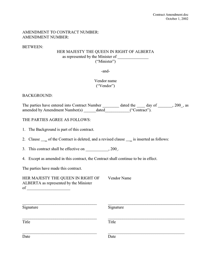 Contract Amendment in Word and Pdf formats