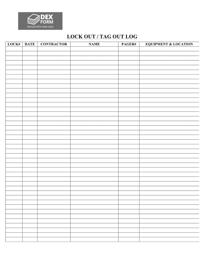Lockout / tagout form in Word and Pdf formats page 2 of 2