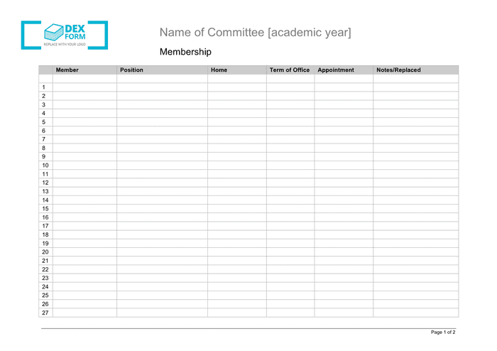 Committee membership list template in Word and Pdf formats