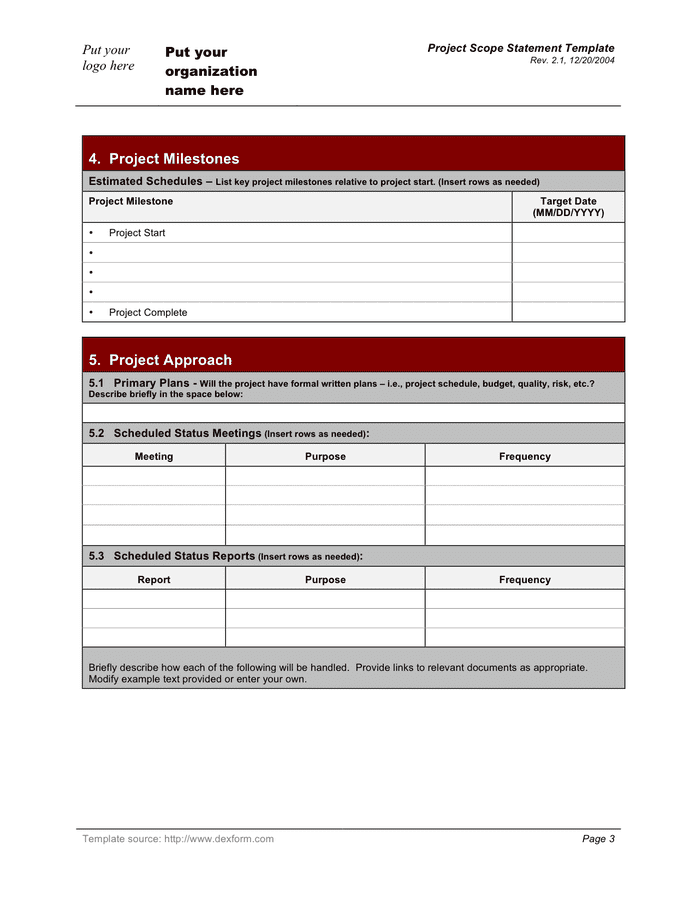 Project Scope Statement Template In Word And Pdf Formats Page 3 Of 6