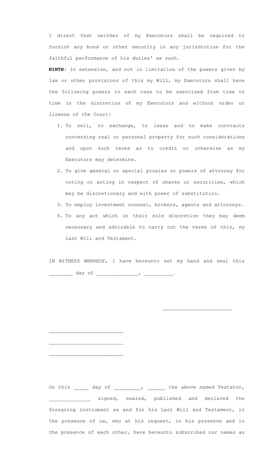 Last will and testament template word document south africa picture