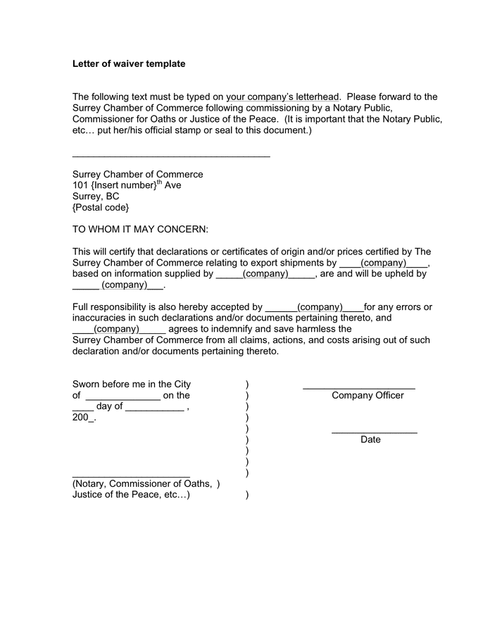 Letter Of Waiver Template In Word And Pdf Formats